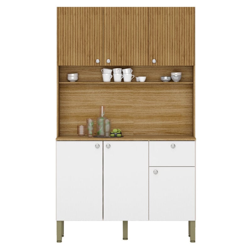 Buffet de Cuisine 6 Portes 1 Tiroir Chêne et Blanc 7 Niches l 111 h 185 p 39.3 cm