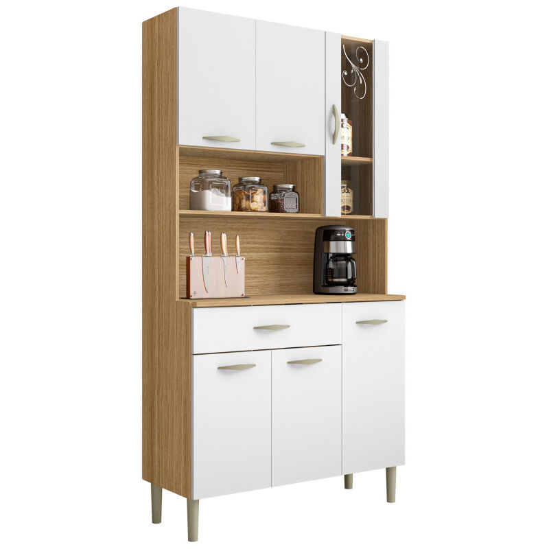Beaux Meubles Pas Chers - Buffet de Cuisine 6 Portes 1 Tiroir Chêne et Blanc l 90.9 h 173.5 p 36.3 cm
