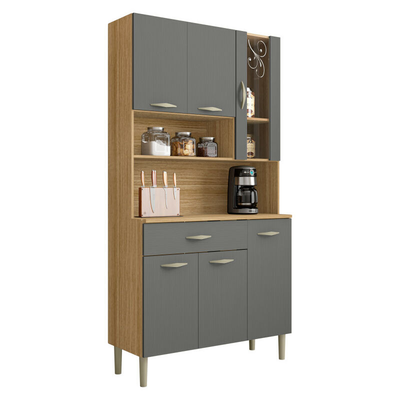 Beaux Meubles Pas Chers - Buffet de Cuisine 6 Portes 1 Tiroir Chêne et Gris l 90.9 h 173.5 p 36.3 cm