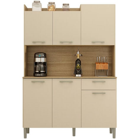 BEAUX MEUBLES PAS CHERS Buffet de Cuisine 6 Portes 1 Tiroir Chêne et Vanille Largeur 122 cm