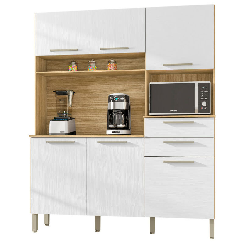 Buffet de Cuisine 6 Portes 2 Tiroirs Chêne et Blanc l 160.7 h 196 p 38.8 cm