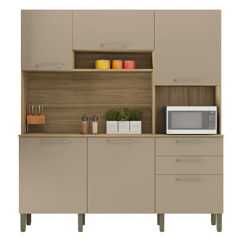 Beaux Meubles Pas Chers - Buffet de Cuisine 6 Portes 2 Tiroirs Chêne et Taupe l 180.2 h 198 p 38.8 cm