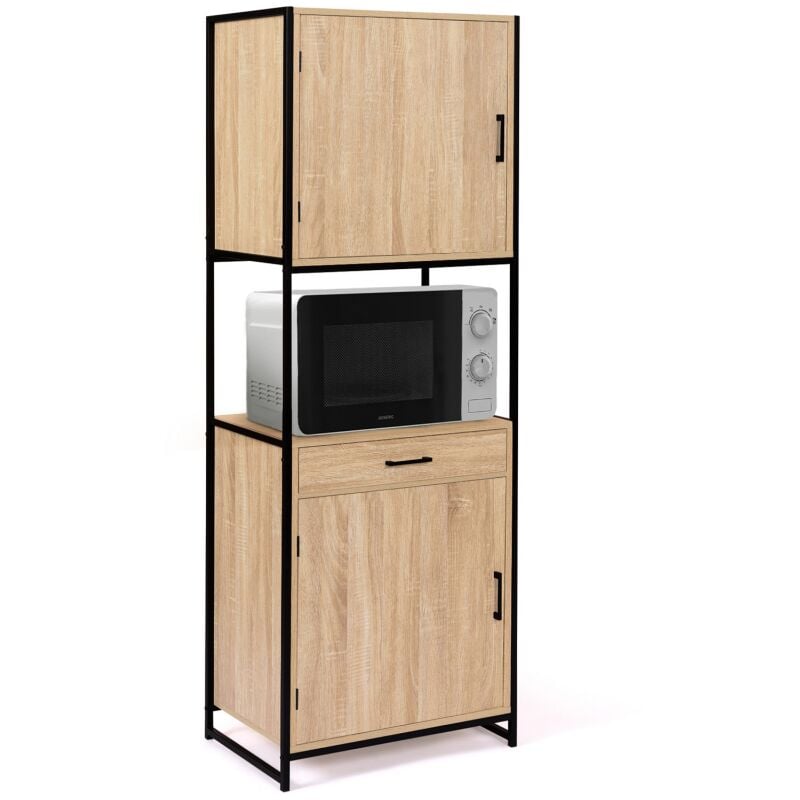 Buffet de cuisine 60 cm detroit meuble 2 portes design industriel + tiroir - Bois-clair