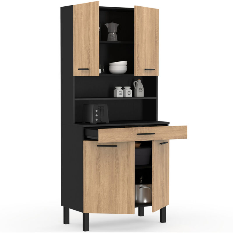 Idmarket - Buffet de cuisine 80 cm cina 4 portes + tiroir noir et façon hêtre