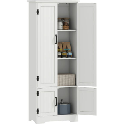 Buffet de cuisine armoire de cuisine contemporaine multi-rangements 2 placards 3 étagères MDF panneaux particules blanc