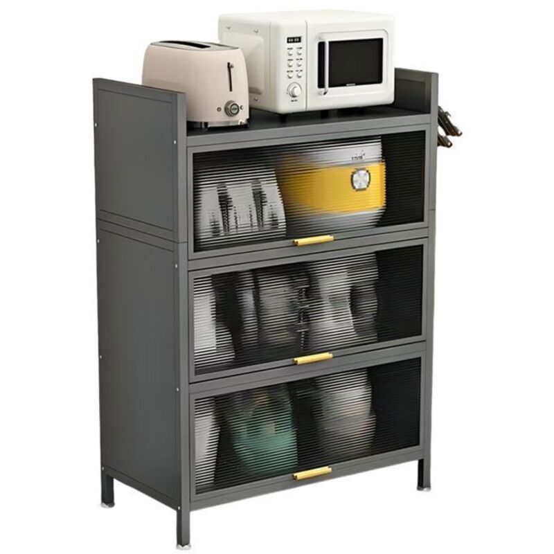 Buffet de cuisine, armoire de rangement,Style contemporain,4 étagères, porte visible, 60L x 32l x 112H cm, Gris