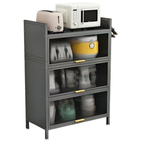 Buffet de cuisine, armoire de rangement,Style contemporain,4 étagères, porte visible, 60L x 32l x 112H cm, Gris