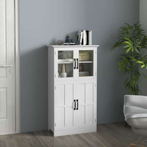Buffet de cuisine armoire multi-rangements 2 placards. portes en verre. 4 étagères en bois blanc