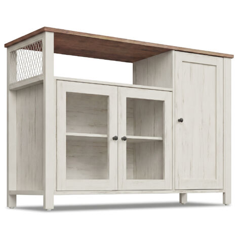 Buffet de Cuisine, avec 3 Portes, Meuble pour Salle à Manger, Salon, Style rustique, 110 x 33 x 75 cm, Marron et Blanc