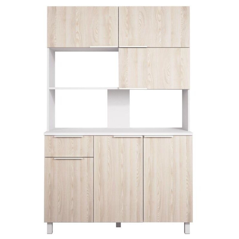 Vente-unique - Buffet de cuisine avec 6 portes, 1 tiroir et 1 niche - Naturel clair et blanc - trattoria