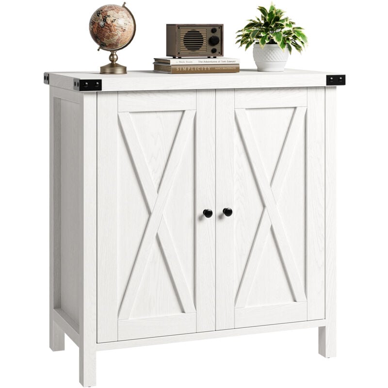 Buffet de Cuisine avec Placard 2 Porte, 76x40x80cm, Meuble de Rangement pour Salle à Manger,Étagère Réglable, Style Campagnard, blanc