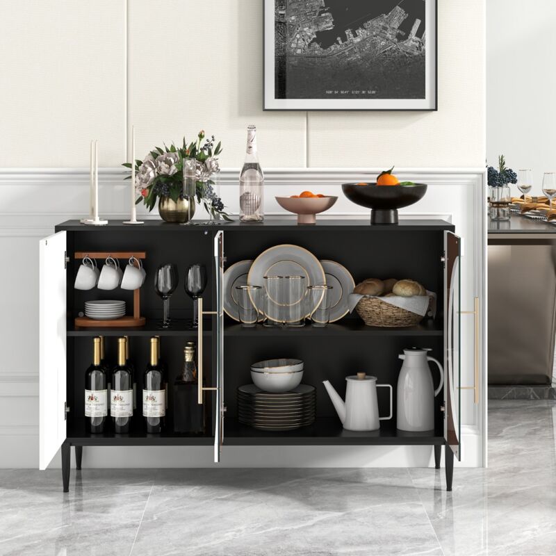 Buffet de Cuisine avec Porte en Verre Trempé Armoire avec Pieds en Métal Surélevés Autoportante pour Salon Cuisine Blanc CW57160
