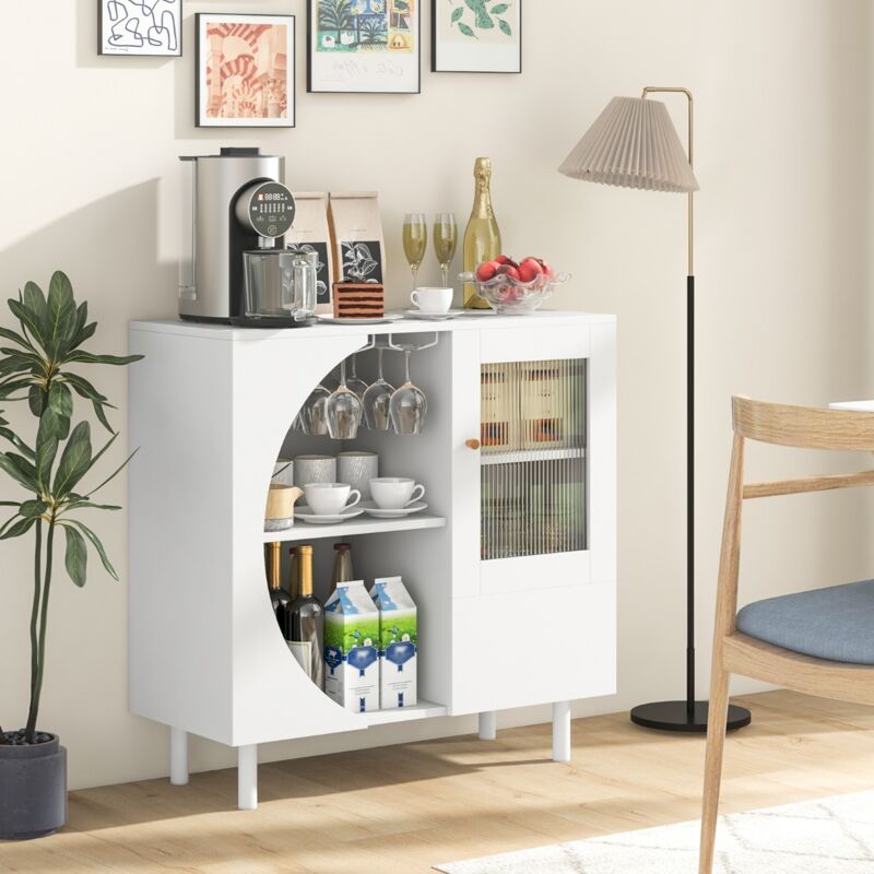 Buffet de Cuisine avec Porte-verres Buffet en Bois avec Portes en Verre Trempé Armoire d'Appoint Meuble de Rangement Autoportant Blanc design in