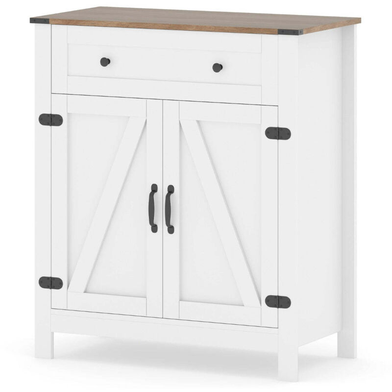 Buffet de cuisine avec rangement 80 x 40 x 92 cm espace optimisé style ferme en bois composite blanc