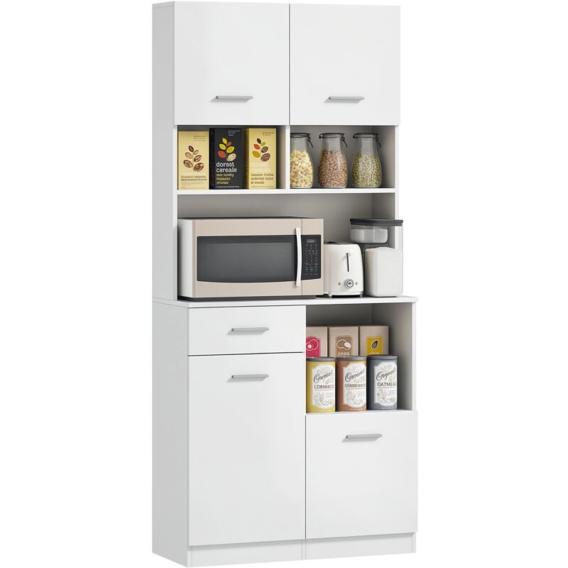 Buffet de cuisine avec tiroir, portes à fermeture douce, dimensions 80 x 35 x 180 cm, couleur blanc