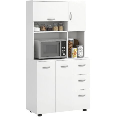 Buffet de cuisine blanc 3 tiroirs 3 étagères 89x39.5x168 cm grand rangement