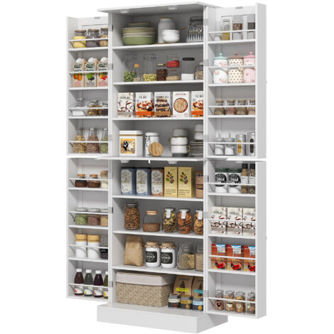 Buffet de cuisine blanc 60x35x166 cm avec placards, étagère réglable et porte-épices