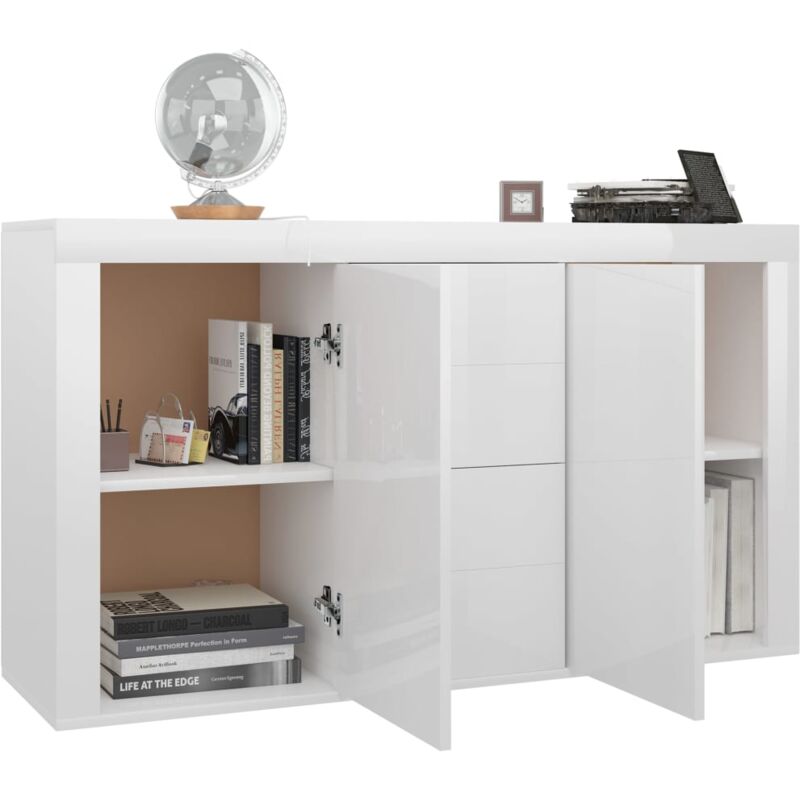 Buffet De Cuisine Buffet bas - Meuble de rangement - Blanc brillant 120x36x69 cm Aggloméré