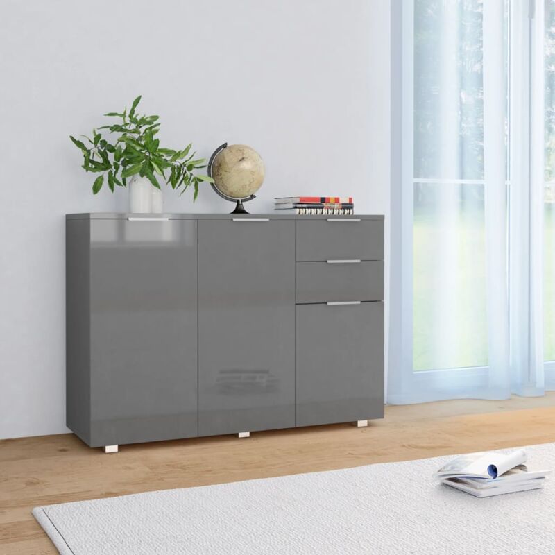 Buffet De Cuisine Buffet bas - Meuble de rangement - Gris brillant 107 x 35 x 76 cm
