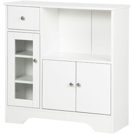Buffet de cuisine contemporain blanc 80x30x82cm, porte vitrée, tiroir, niche spacieuse et étagères ajustables
