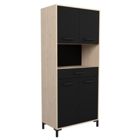 Buffet de cuisine FACTORY - Décor chene et noir - 2 portes + 1 tiroir - Modulable - L 80 x P 43,3 x H 185 cm