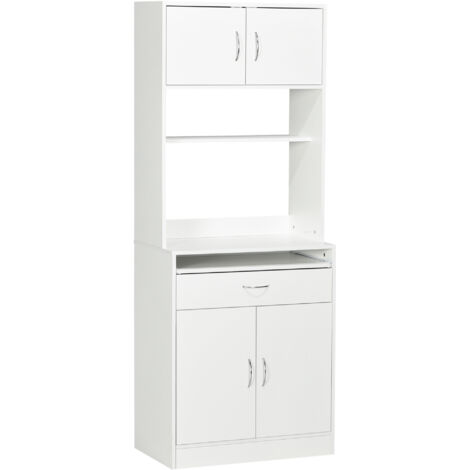 Buffet de cuisine Garde-manger Salle à manger avec 4 portes, plateau amovible, tiroir d’étagère réglable 70x40x180 cm Blanc