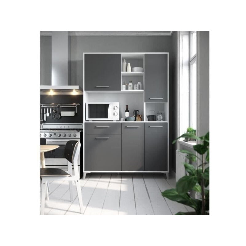 Buffet de cuisine - Gris mat - Style contemporain - 5 portes - eco - l 120 x p 40 x h 178 cm