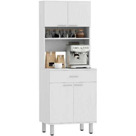 Buffet de cuisine haut, buffet classique en bois blanc avec 2 placards et 1 étagère, blanc, 60x40x160cm