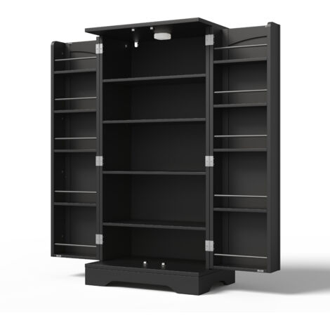 Buffet de cuisine MDF noir 120 x 60 x 40 cm, 2 portes, étagère réglable, rangements de porte et éclairage LED à capteur