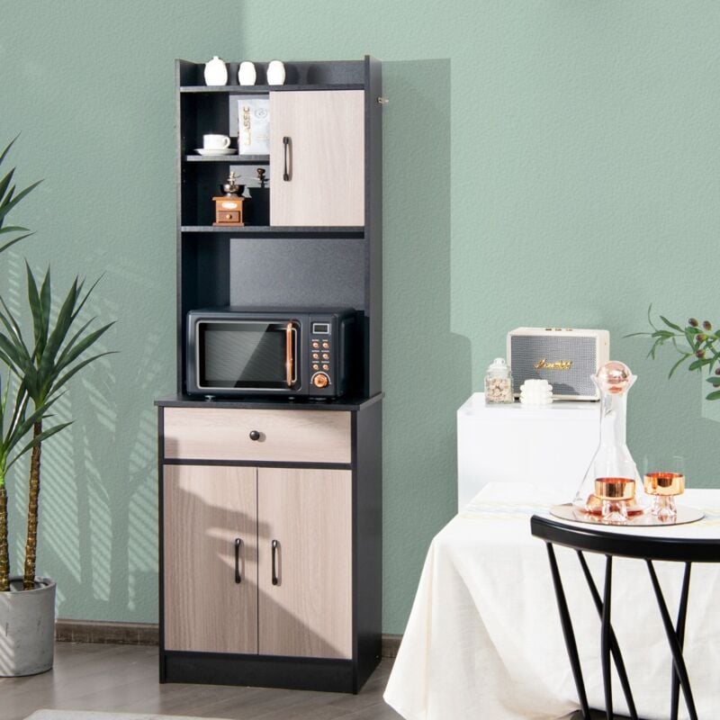 Design In - Buffet de Cuisine Meuble Cuisine Rangement avec 3 Portes et 1 Niche de Rangement Passe-Câble 60 x 40 x 180 cm Noir CW42260