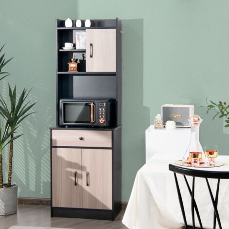 Buffet de Cuisine Meuble Cuisine Rangement avec 3 Portes et 1 Niche de Rangement Passe-Câble 60 x 40 x 180 CM Noir CW8608 DESIGN IN