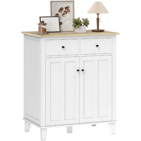 Buffet de cuisine meuble de rangement pour chambre, salon bureau avec 2 portes 2 tiroirs 76 x 48 x 91 cm blanc