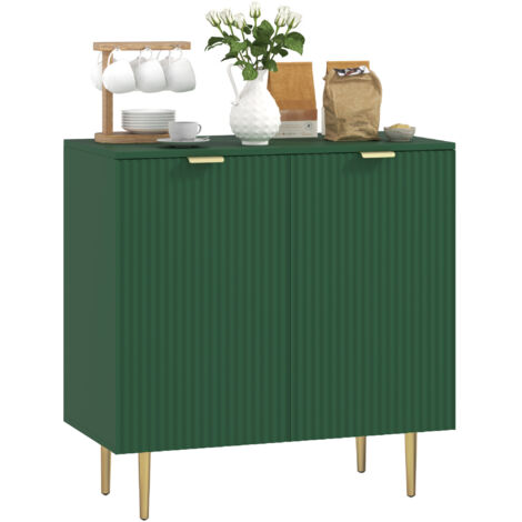 Buffet de cuisine vert olive 80x40x80 cm, meuble de rangement avec 2 portes, étagère réglable et pieds métalliques surélevés, idéal pour salon ou salle à manger.