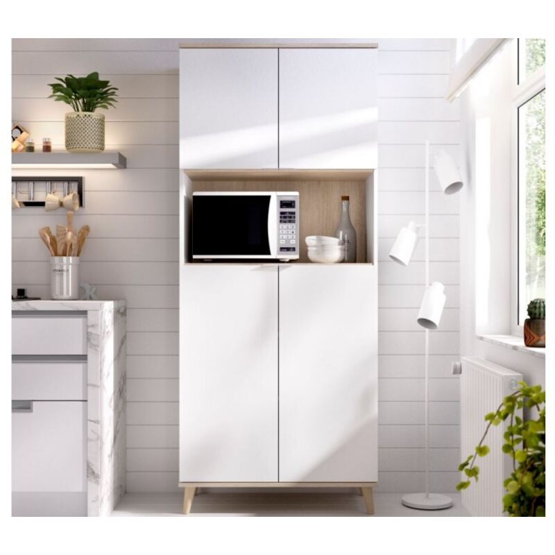 Meuble de cuisine 80x40x189 cm blanc mat et chêne naturel avec quatre portes - Gubbio