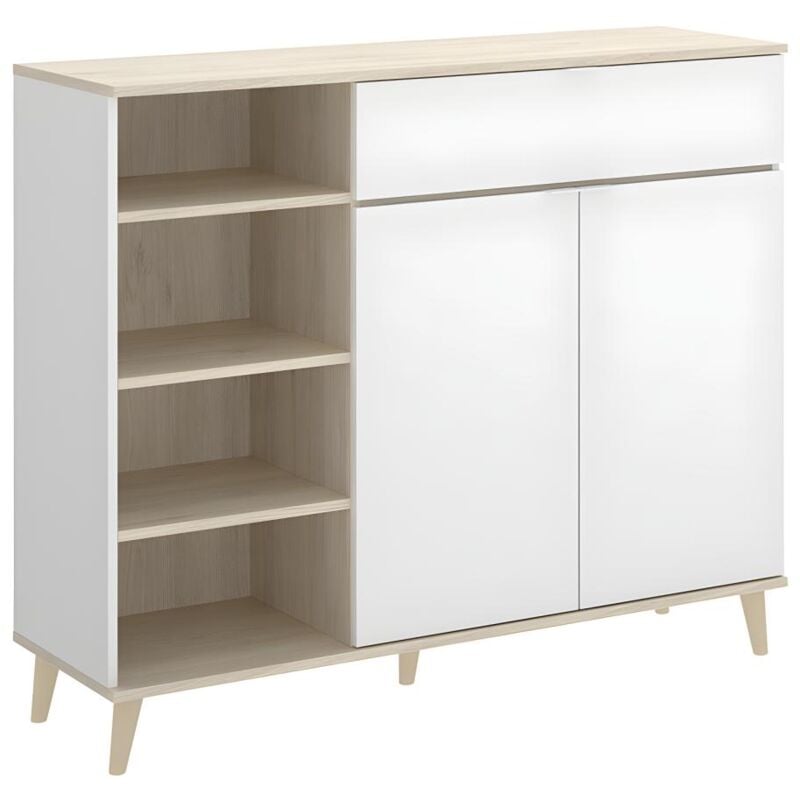 Buffet de cuisine wajdi - 2 portes, 1 tiroir et 4 niches - Blanc et chêne
