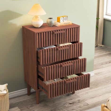 Buffet de rangement, Commode à 4 tirtors 60 x 34 x 91 cm, Meuble bas, Armoire Tiroirs, Buffet pour Salon, Chambre, Salle à Manger, couleur noyer