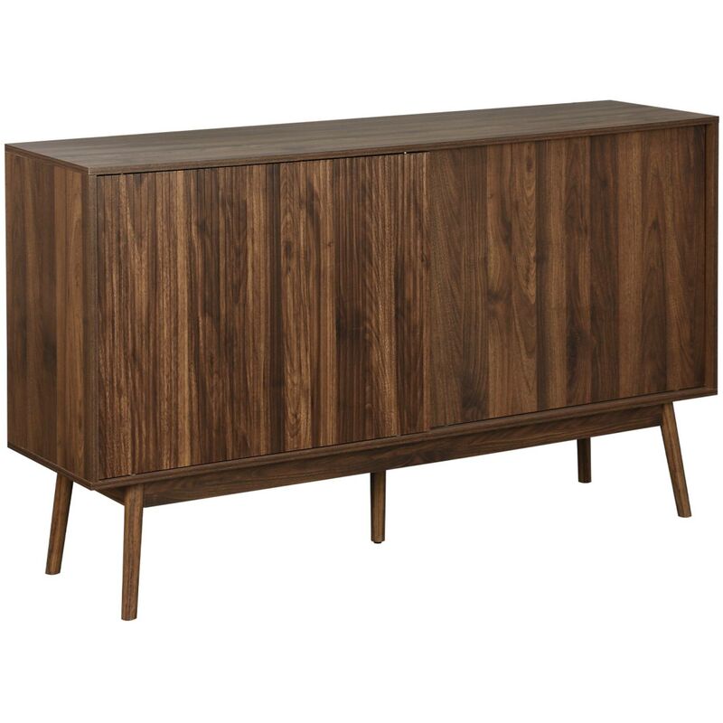 Sweeek - Buffet de rangement décor bois bois foncé. Linear. deux portes. deux étagères. buffet haut. vaisselier. l 150 x p 39.5 x h 90cm