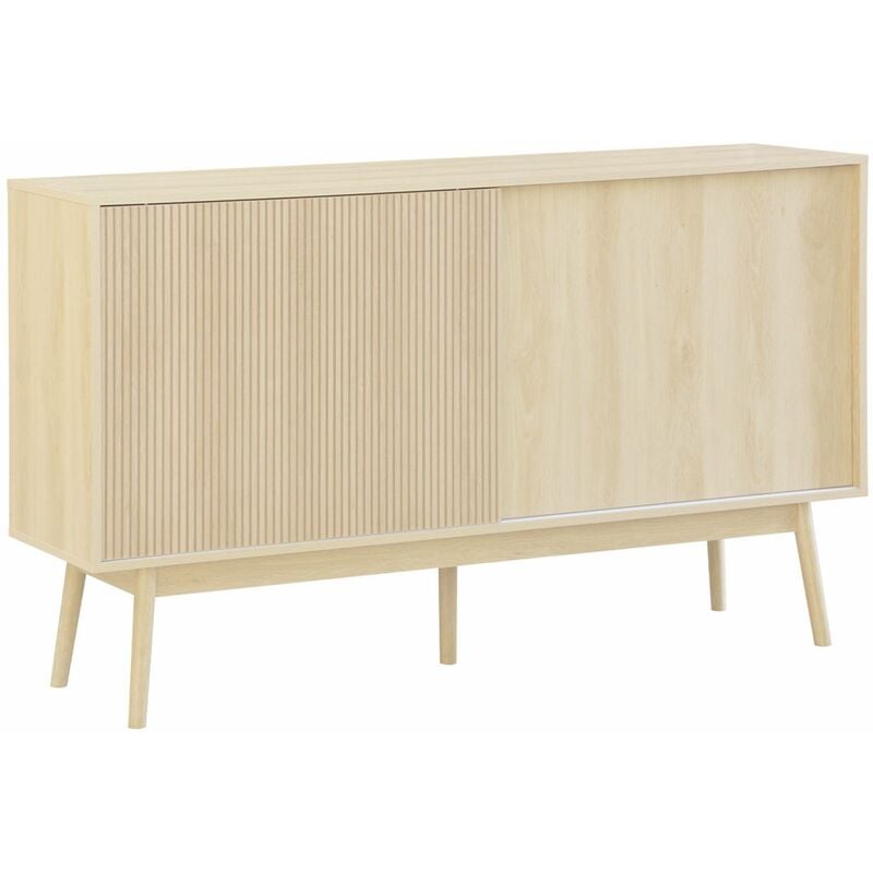 Sweeek - Buffet de rangement décor bois naturel. Linear. deux portes. deux étagères. buffet haut. vaisselier. l 150 x p 39.5 x h 90cm