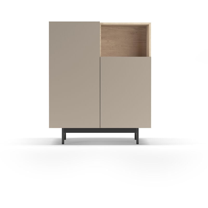 Buffet de rangement en mélamine, collection printed, avec 2 portes, couleur chêne clair - taupe