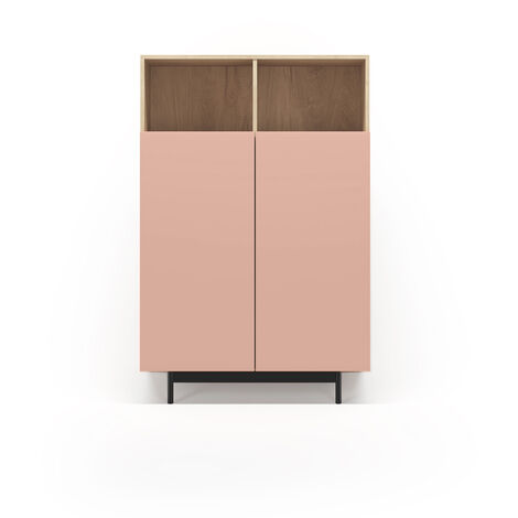 Buffet de rangement haut en mélamine, collection PRINTED, avec 2 portes, couleur chêne clair - rose