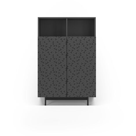 Buffet de rangement haut en mélamine, collection PRINTED, avec 2 portes et sérigraphie, couleur graphite
