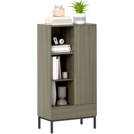 Buffet de rangement moderne avec portes coulissantes, tiroir intégré, étagères ajustables et finition gris anthracite