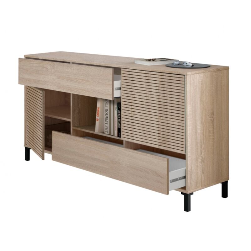 Buffet 151 cm chêne canadien avec 2 portes et 2 tiroirs - Sinnai