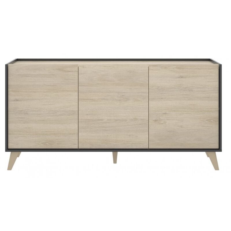 Buffet 155 cm graphite et chêne naturel avec trois portes - Corato