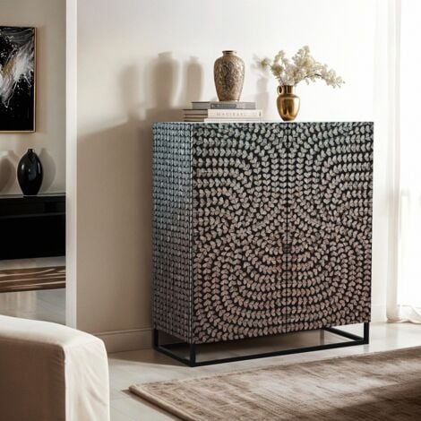 AHD AMAZING HOME DESIGN Buffet de salon avec 2 portes incrustées de nacre Evan