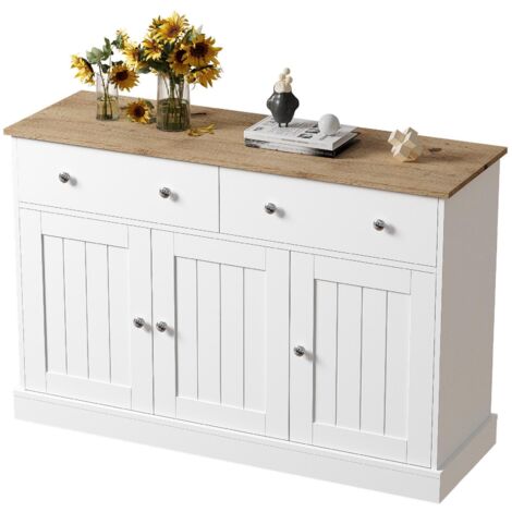 Buffet de Salon avec Texture Sculptée, Sideboard Élégant avec Grand Espace de Rangement
