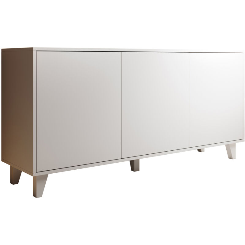 Buffet de salon bas 3 portes 155x74x41cm Meuble de rangement Modèle dakar Couleur Blanc Finition mat