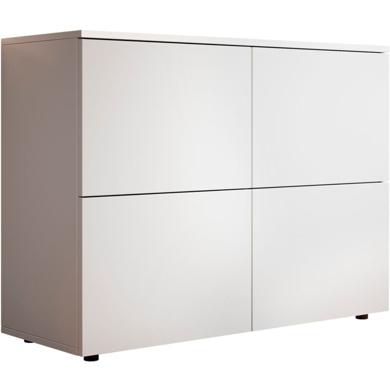 Buffet de salon bas 4 portes 90x68x34cm Meuble de rangement Modèle zoel Couleur Blanc Finition mat