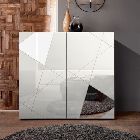 Buffet de salon blanc 2 portes design géométrique Vittoria Glam WH