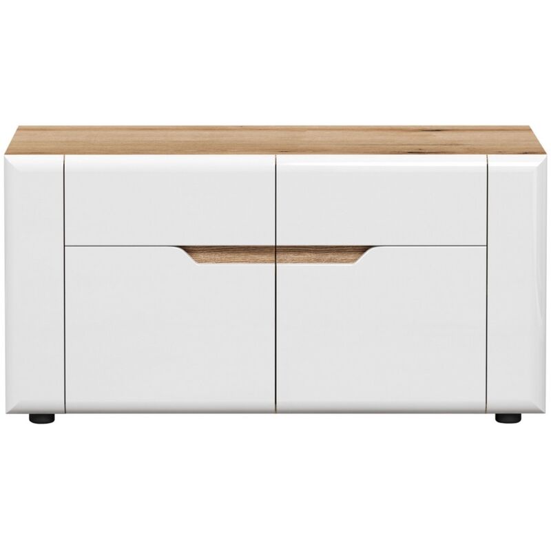 Buffet de Salon Marlon, Panneau Aggloméré Mélaminé, Blanc, Marron, 91x47x38 cm